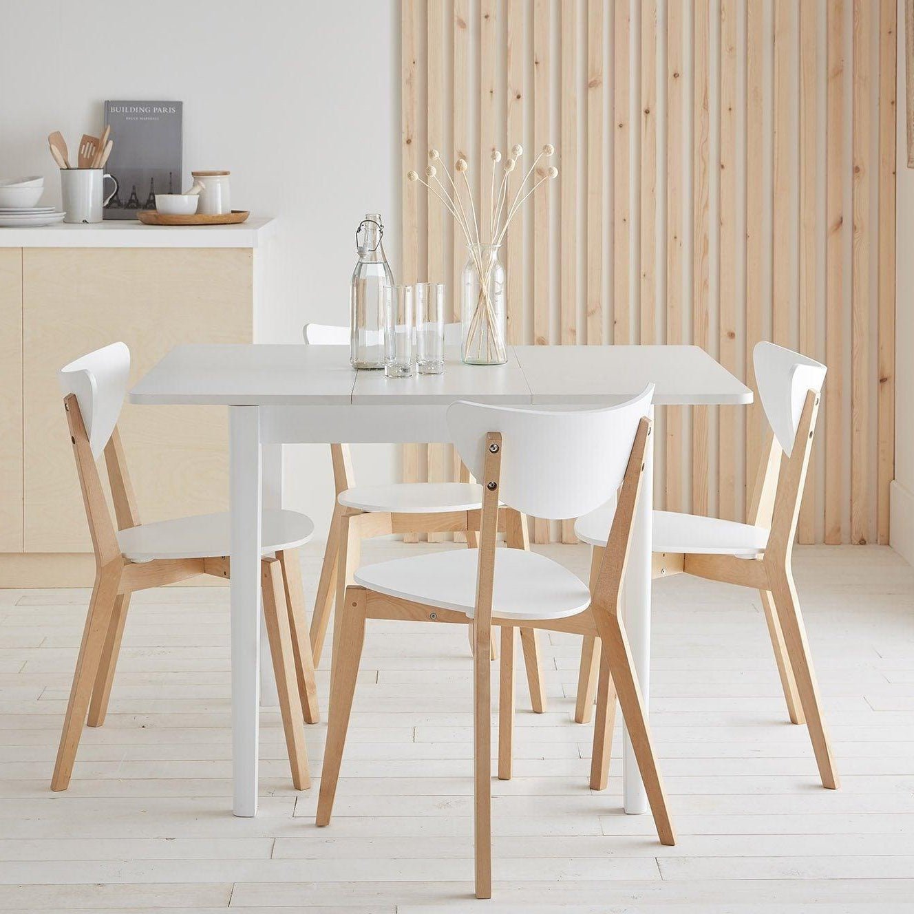 paul-extendable-dining-table-with-4-chairs-small-white-laura-james-1 Paul White Square Extendable Dining Table - 4 Seater - Paul White Dining Chairs - Beech Legs