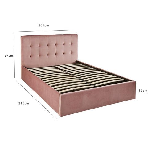 Outlet - Elle King Size Ottoman Bed - Pink Velvet 1 Outlet - Elle King Size Ottoman Bed - Pink Velvet