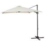Square 2.4m Cream LED Cantilever Parasol & Raincover with 80kg Quartered Parasol Base - Black Plastic - Image 3