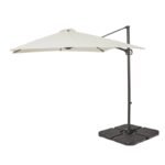Square 2.4m Cream LED Cantilever Parasol with 80kg Quartered Parasol Base - Black Plastic