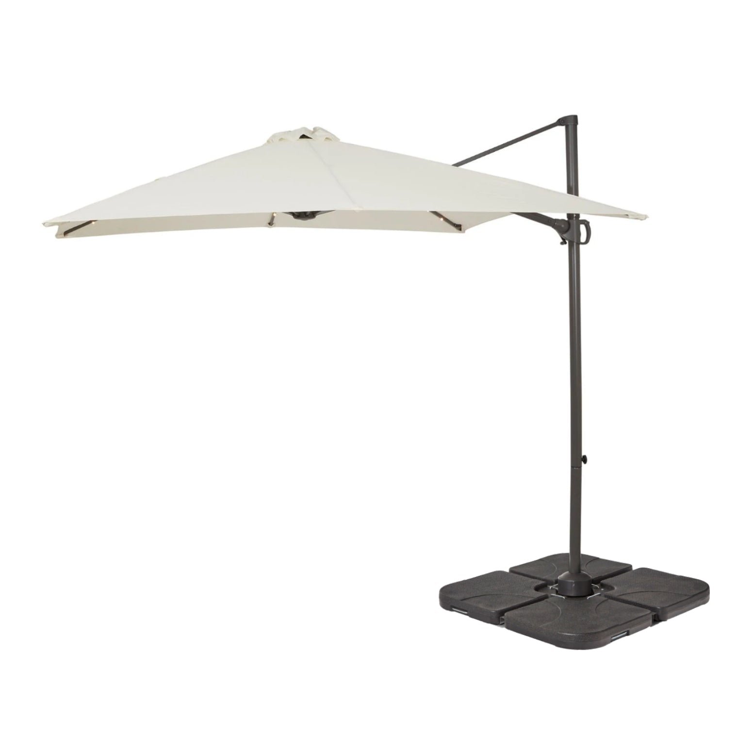 premium-cantilever-2-4m-square-parasol-cream-led-lights-laura-james-1_1_16ce7306-1765-4dfa-97ef-ffe3596c5e99 Square 2.4m Cream LED Cantilever Parasol with 80kg Quartered Parasol Base - Black Plastic - Image 1