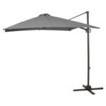 Square 2.4m Grey LED Cantilever Parasol with 80kg Quartered Parasol Base - Black Plastic - Image 3