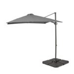 Square 2.4m Grey LED Premium Cantilever Parasol with 80kg Quartered Parasol Base - Black Plastic