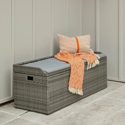 Aston Rattan Storage Bench with Polywood Top - Grey