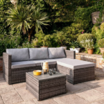 Weston 4 Seater Rattan Corner Sofa Garden Set With Polywood Top - Grey Weave