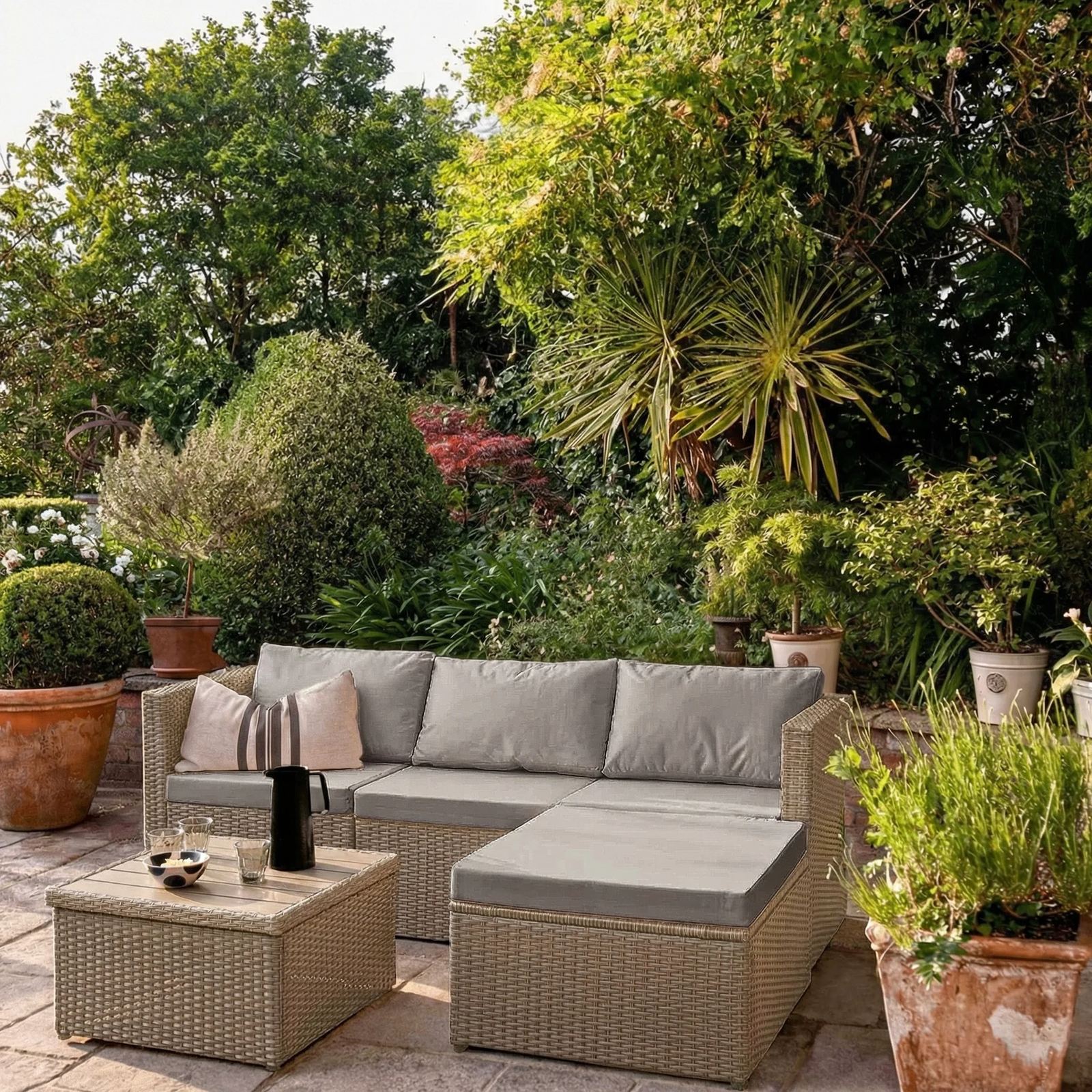 rawmediaimage_1 Weston 4 Seater Rattan Corner Sofa Garden Set With Polywood Top - Natural Weave - Image 1