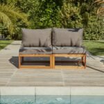 Rowan 2 Seater Wooden Garden Armless Sofa - Grey
