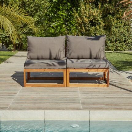 Rowan 2 Seater Wooden Garden Armless Sofa - Grey