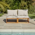 Rowan 2 Seater Wooden Garden Armless Sofa - Natural