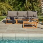 Rowan 3 Seater Wooden Garden Armless Sofa & Coffee Table - Grey