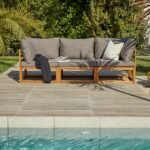 Rowan 3 Seater Wooden Garden Sofa Set with Footstool & Coffee Table - Grey - Image 9