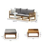 Rowan 3 Seater Wooden Garden Sofa Set with Footstool & Coffee Table - Grey - Image 10