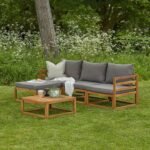 Rowan 3 Seater Wooden Garden Sofa Set with Footstool & Coffee Table - Grey - Image 6