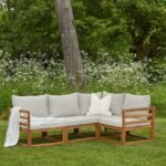 Outlet - Rowan 4 Seater Wooden Garden Corner Sofa with Arms - Natural