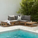 Rowan 4 Seater Wooden Garden Chaise Corner Sofa Set - Grey
