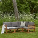Rowan 4 Seater Wooden Garden Corner Sofa Set - Grey