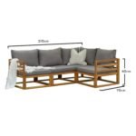 Rowan 4 Seater Wooden Garden Corner Sofa Set - Grey - Image 6