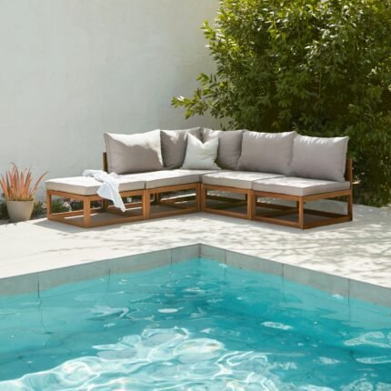 Rowan 5 Seater Wooden Garden Chaise Corner Sofa Set - Natural