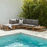 Rowan 5 Seater Wooden Garden Chaise Corner Sofa Set with Coffee Table - Grey