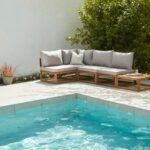 Rowan 5 Seater Wooden Garden Chaise Corner Sofa Set with Coffee Table - Natural - Image 2