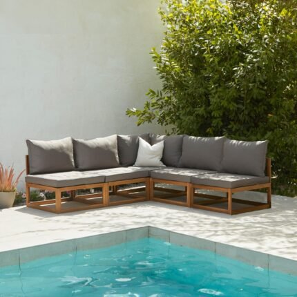 Rowan 5 Seater Wooden Garden Corner Armless Sofa - Grey