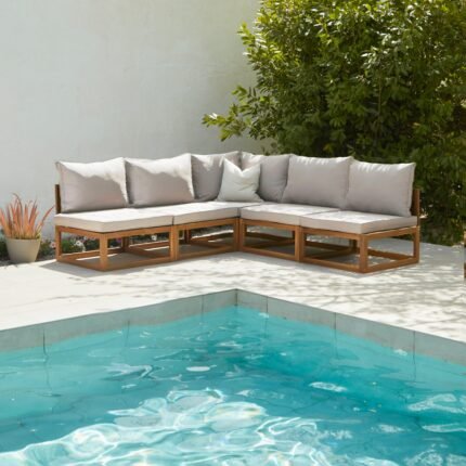 Rowan 5 Seater Wooden Garden Corner Sofa - Natural