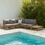 Rowan 5 Seater Wooden Garden Corner Sofa Set with Coffee Table - Grey