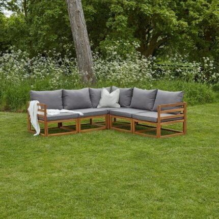 Rowan 5 Seater Wooden Garden Corner Sofa - Grey