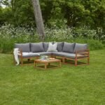 Rowan 5 Seater Wooden Garden Corner Sofa Set - Grey
