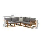 Rowan 5 Seater Wooden Garden Corner Sofa Set - Grey - Image 8
