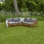 Rowan 5 Seater Wooden Garden Corner Sofa Set - Grey - Image 2