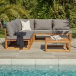 Rowan 5 Seater Wooden Garden Corner Sofa Set - Grey - Image 4