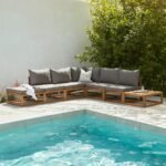 Rowan 6 Seater Wooden Garden Chaise Corner Sofa Set with Coffee Table - Grey