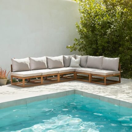 Rowan 6 Seater Wooden Garden Corner Sofa - Natural