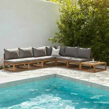Rowan 6 Seater Wooden Garden Corner Sofa Set with Coffee Table - Grey