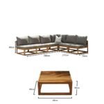 Rowan 6 Seater Wooden Garden Corner Sofa Set with Coffee Table - Grey - Image 7