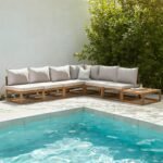 Rowan 6 Seater Wooden Garden Corner Sofa Set with Coffee Table - Natural