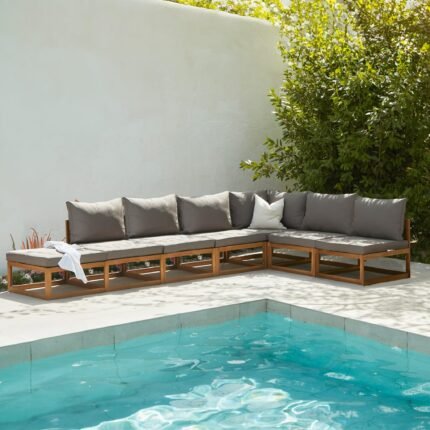 Rowan 7 Seater Wooden Garden Chaise Corner Sofa Set - Grey