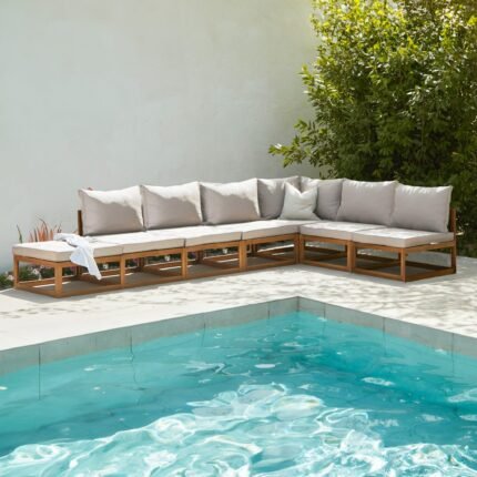 Rowan 7 Seater Wooden Garden Chaise Corner Sofa Set - Natural