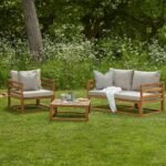 Rowan Wooden 2 Seater Sofa - Armchair & Coffee Table Garden Set - Natural