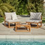 Rowan Wooden Garden 2 Chairs & Coffee Table Set - Natural