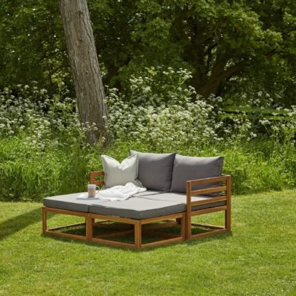 Rowan Wooden Garden Double Garden Sofa Bed - Grey