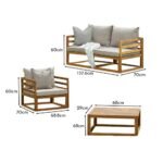 Rowan Wooden Garden Set with 2 Seater Sofa - 2 Armchairs with Coffee Table - Grey - Image 10