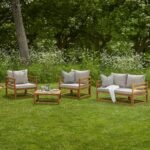 Rowan Wooden Garden Set with 2 Seater Sofa - 2 Armchairs with Coffee Table - Natural