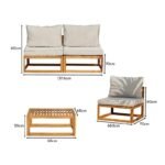 Rowan Wooden Garden 2 chairs with 2 Seater Sofa & Coffee Table - Natural - Image 8