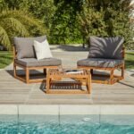 Rowan Wooden Garden Set with 2 Seater Sofa - 2 Chairs with Coffee Table - Grey - Image 2