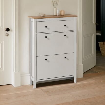 Outlet – Sandhurst shoe cabinet - 3 door - white & oak effect
