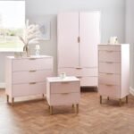 Set-Gloria Bedside Table - 3 Drawer Chest - Tallboy & Wardrobe - Blush Pink
