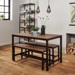 Sheffield Rich Oak Dining Table Set - 4 Seater - 2 Sheffield Benches - Matte Black Legs - Image 2