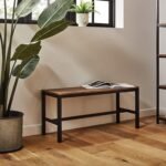 Sheffield Rich Oak Dining Table Set - 6 Seater - 1 Sheffield Bench & 4 Stools - Matte Black Legs - Image 7